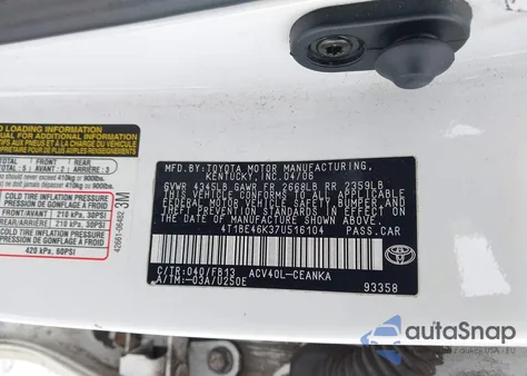 2007 Toyota Camry Le from USA, damaged, VIN 4T1BE46K37U516104